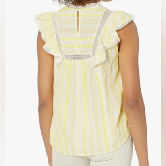 ELLA MOSS Empire Yellow Kinslee Short Flutter Sleeve Lace Trim Blouse—NWT—L - Picture 5 of 15